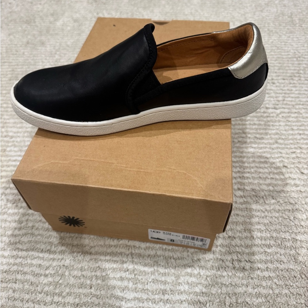 UGG Black Slip-On Loafer with Silver Heel Accent
